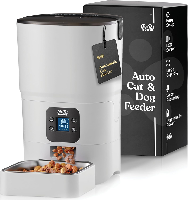 Smart Automatic Cat Feeder, 6L Food with LCD Display for Easy Setup (White)6