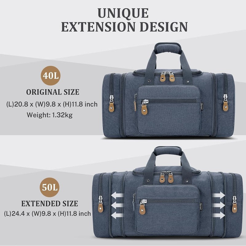 Canvas Duffle Bag for Travel 50L Expandable Duffel Overnight Bag (Denim Blue)2