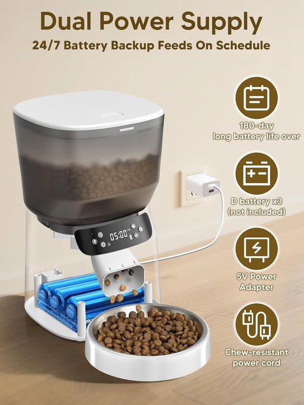 Automatic Cat Feeder and Water Fountain, 4L Pet Food Dispenser with 2L Filter2