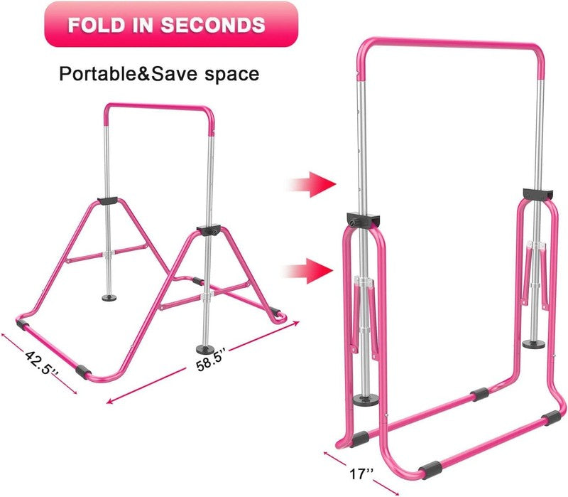 Kids Gymnastic Bars Adjustable Folding Training Kip Bar Expandable Home Use1