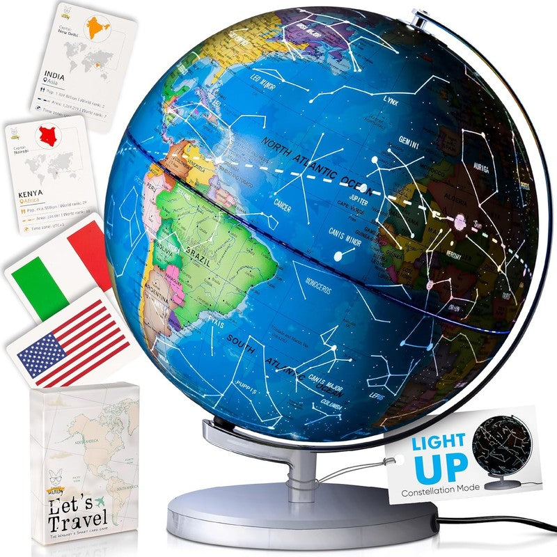 9in Illuminated Kids World Globe STEM Flags Card Game LED Night Light7