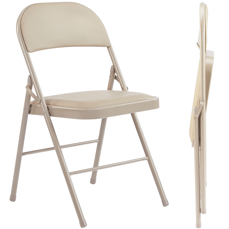 Folding Chairs 2 Pack/4 Pack, Padded PU Leather Seat, Heavy Duty,Black/Khaki8