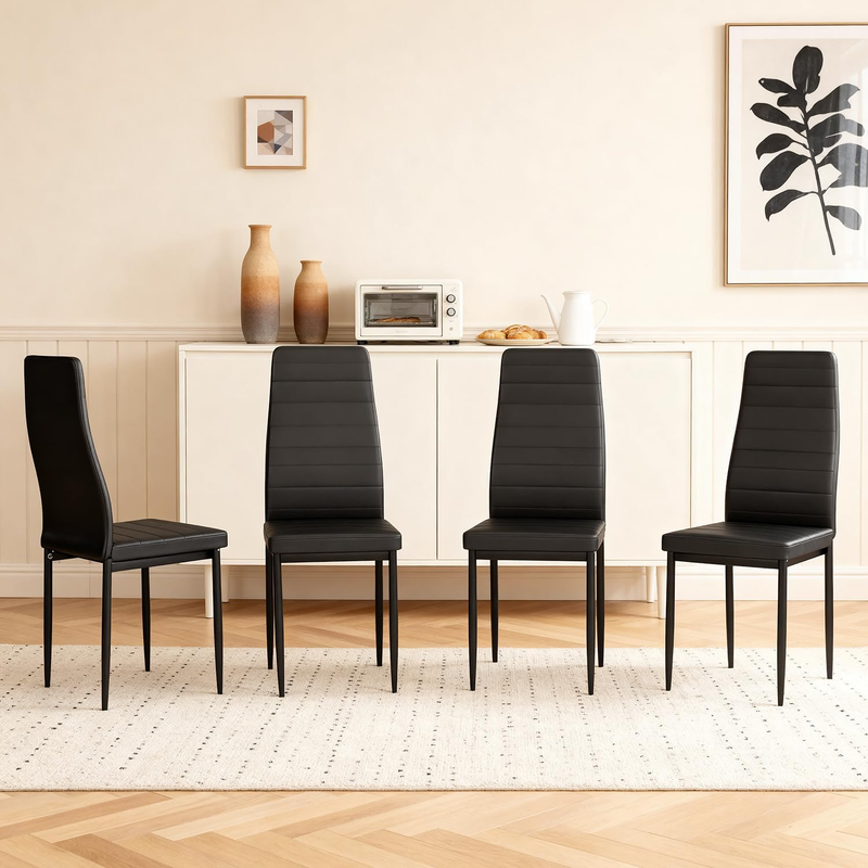 Set of 4 Dining Chairs Black Upholstered Faux Leather Dining Room Easy Assembly1