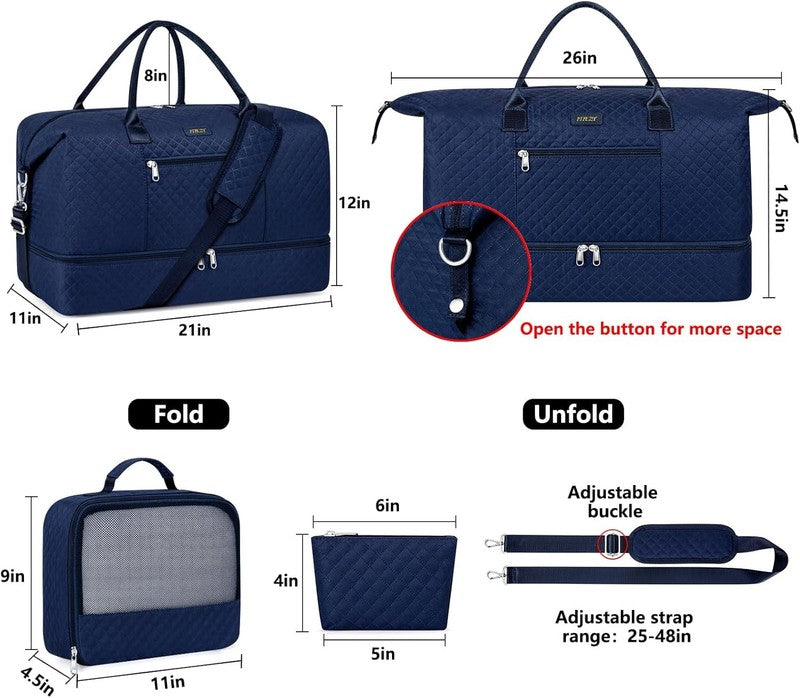 Women Weekender Travel Duffel Bag Carry On w/ Shoe Compartment Large Nylon Tote5
