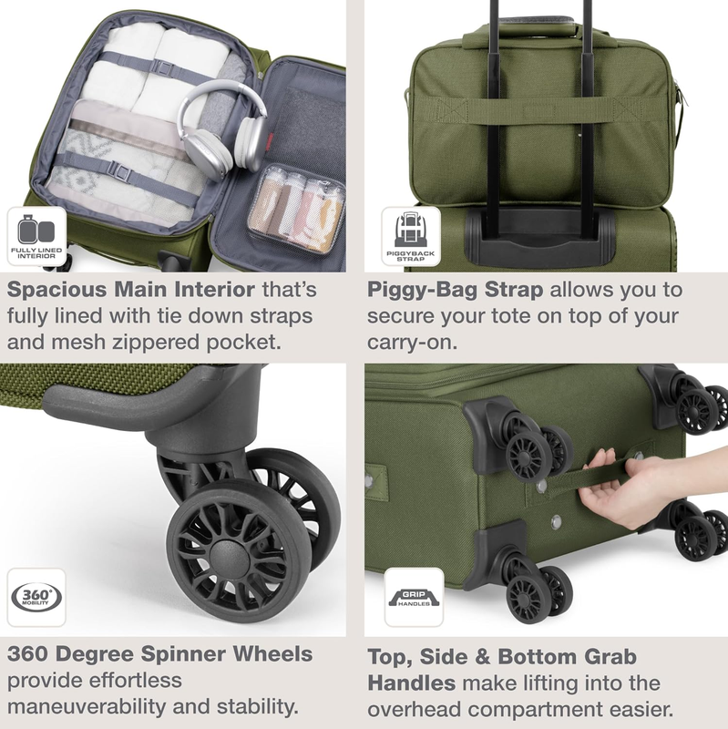 Lightweight Softside Carry On Suitcase 4 Wheel Spinner Luggage Green5