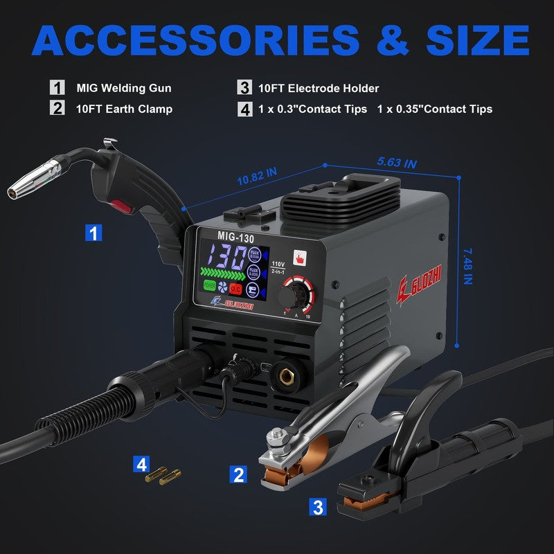 130A Portable MIG Welder,110V 2 in 1 Gasless Flux Core Mig/Stick Welding Machine6