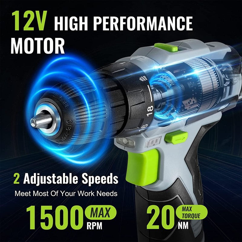 12V Cordless Drill Driver Kit, Power Tool Kit for Home, 61 Piece Hand Tool Set,5