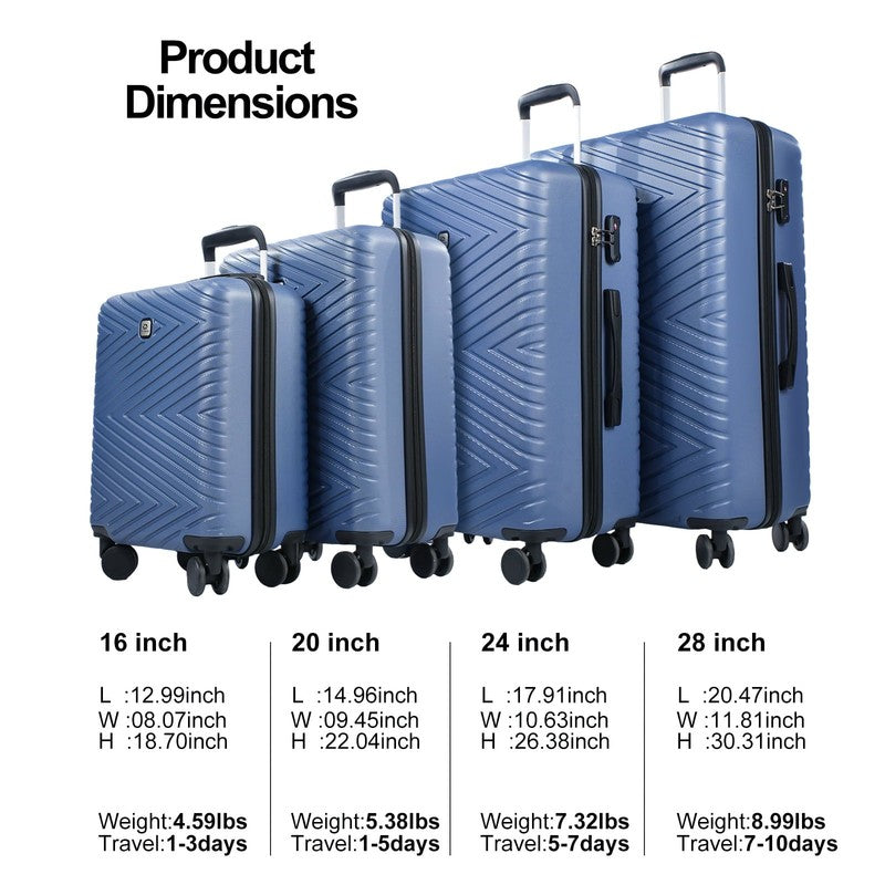 4 Piece Hardshell Luggage Set Hardside Lightweight Suitcase with TSA Lock Spinne5