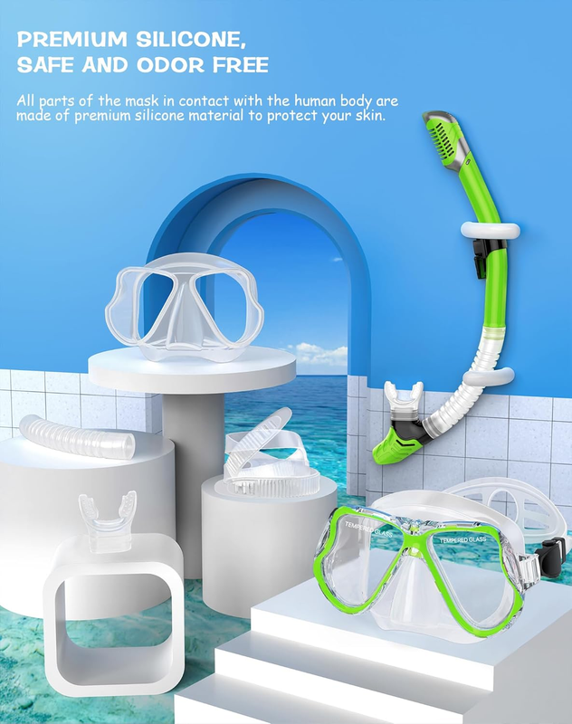 Dry Snorkel Set Panoramic Wide View Anti-Fog Scuba Mask Snorkeling Gear5