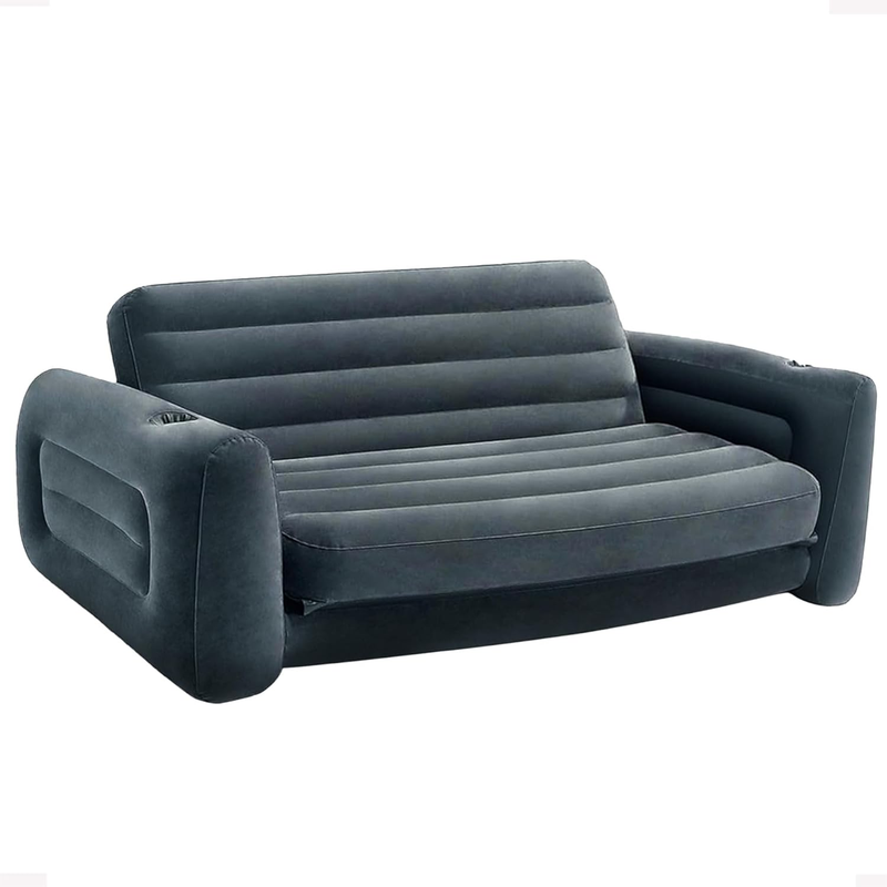 Inflatable Pull Out Sofa: Velvety Surface, 2 In 1 Valve, Cupholder, 46" X 88" X 0