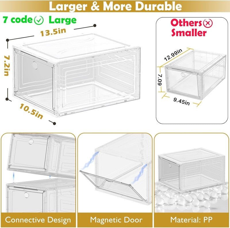 12 Pack Clear Stackable Shoe Boxes with Magnetic Door, Foldable, White2