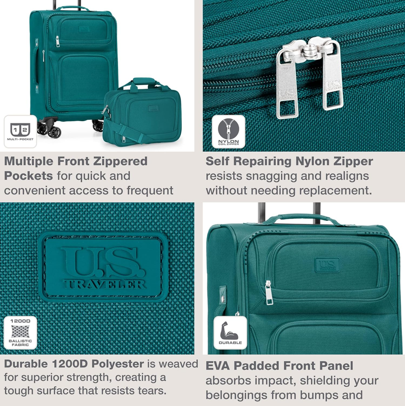 Rio Carry On Suitcase Lightweight Softside 4 Wheel Spinner Set Teal3