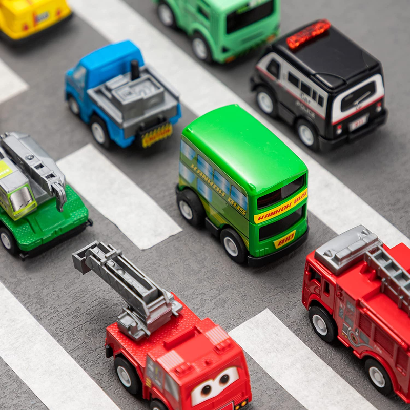 18 Pcs Pull Back City Cars and Trucks Toy Vehicles Set, Friction Powered Cars To6