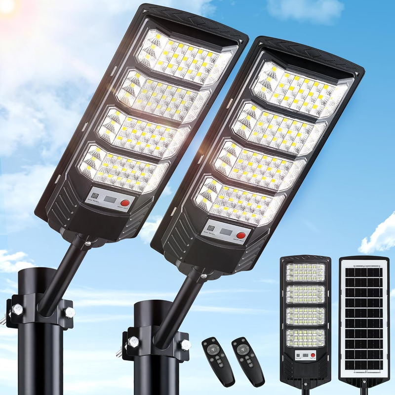 20000LM Solar Street Lights 2 Pack, Waterproof Motion Sensor LED Flood Lights8