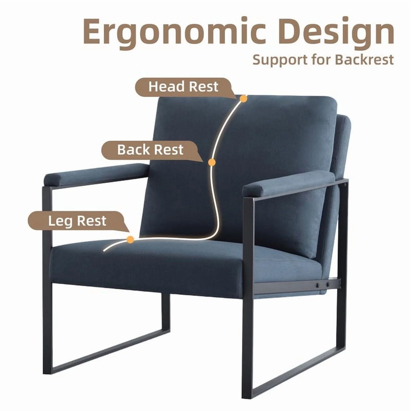 Metal Frame Accent Armchair with Ergonomic Cushioning, Upholstered Armrests up t3