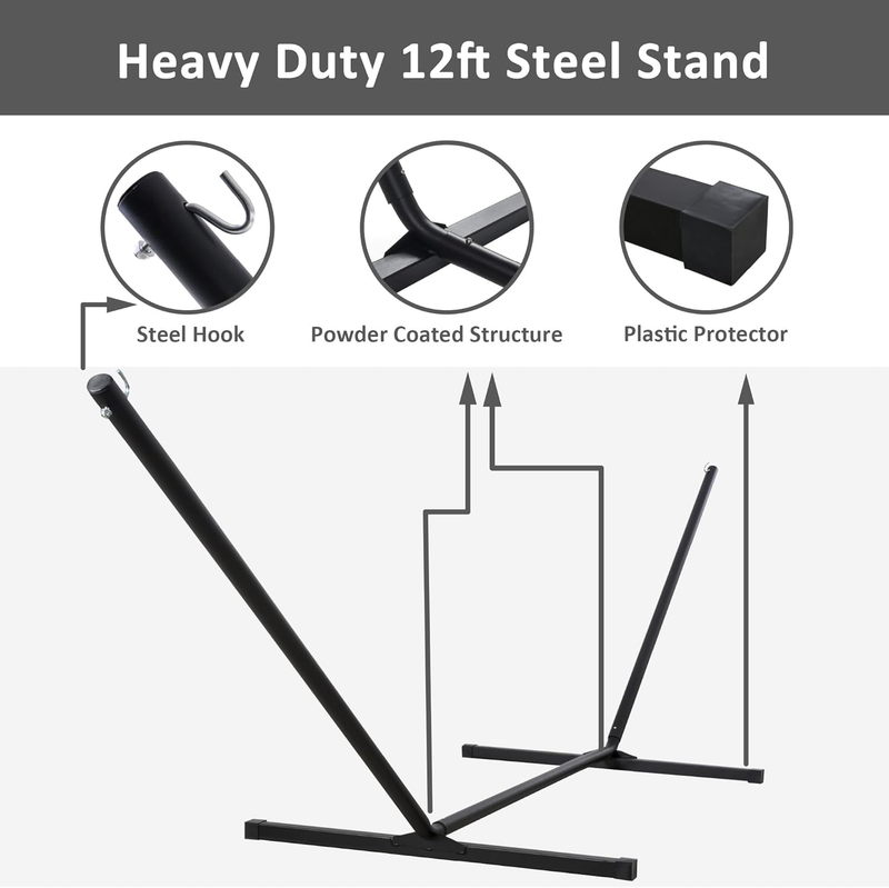 Extra Large Hammock w/ Stand Double Curved Spreader Bar Carry Bag Black7