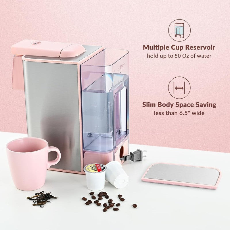 Pink 3 in 1 Single Serve Coffee Maker Capsule & Ground 6 10oz 50oz Tank5