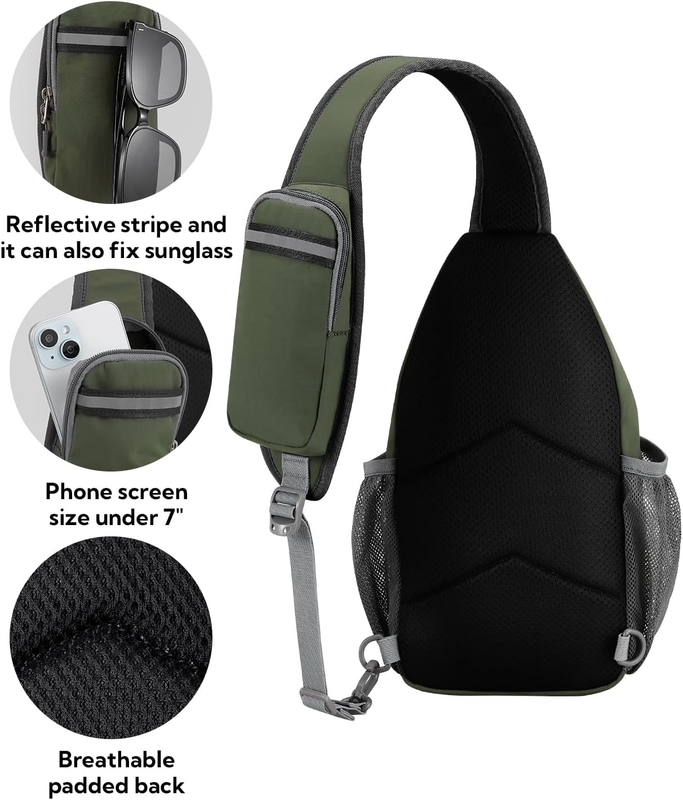 Dark Green Crossbody Sling Backpack Travel Hiking Chest Bag Daypack4
