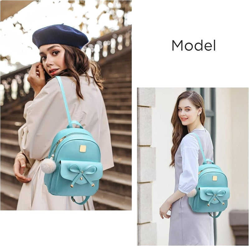 Girls Bowknot 3-Pieces Fahsion Leather Backpack Backpack Purse for Women Rucksac6