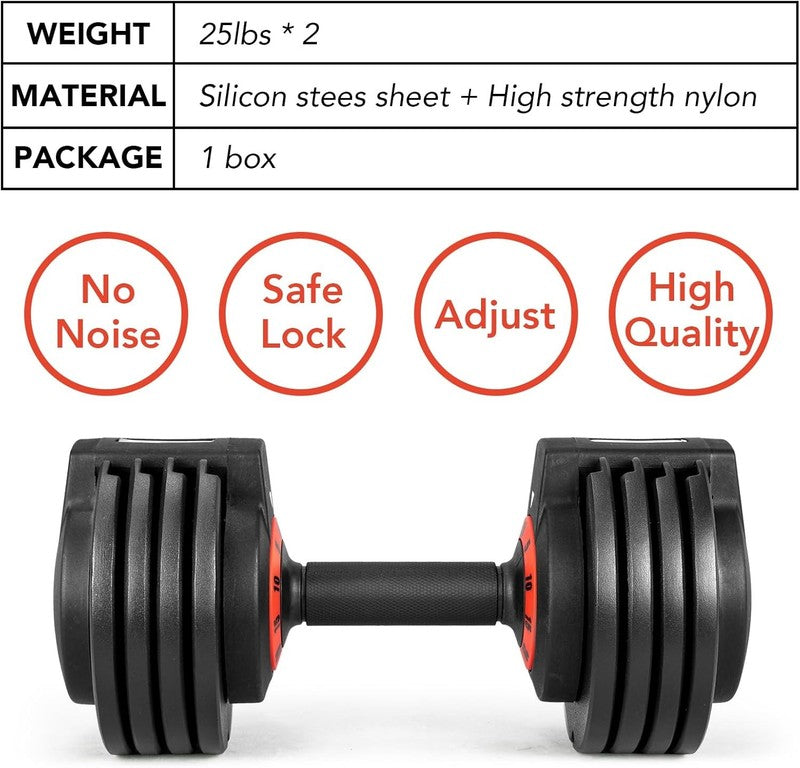 25/55lb Adjustable Dumbbells Pair Anti-Slip Metal Handle Full Body Workout4