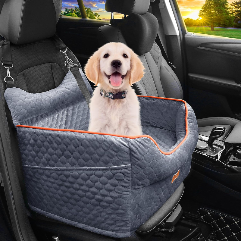 Dog Car Seat Memory Foam Small Dogs up to 25lbs w/ Pockets & Seat Belt Grey8