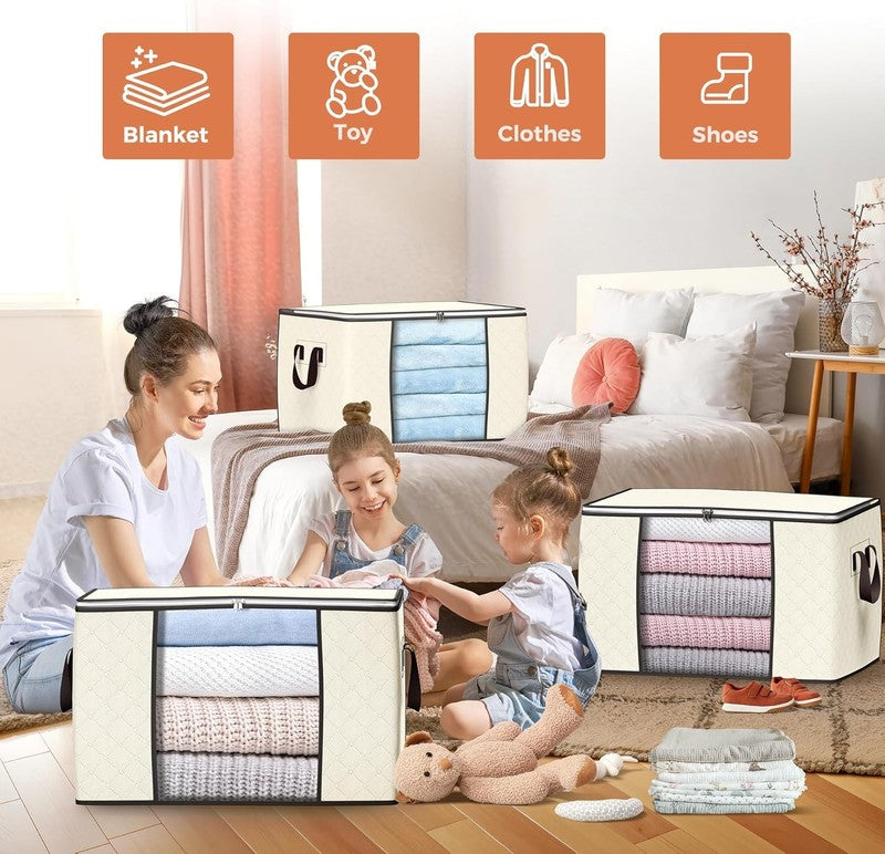6 Pack 90L Large Clothes Storage Bags with Handles, Foldable Organizer2