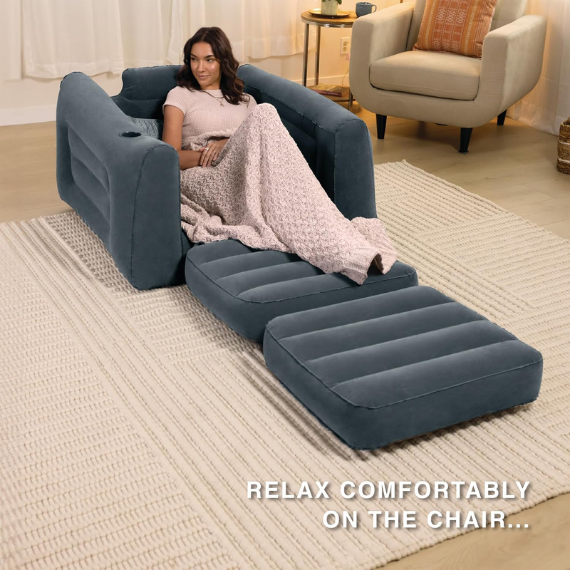 66551EP Inflatable Pull-Out Chair: Built-In Cupholder – Velvety Surface – 2-In-14