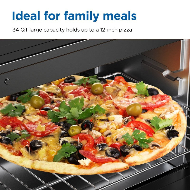Extra Large 34QT Toaster Oven   6 Slice Family Size, 1500W, Black NEW5