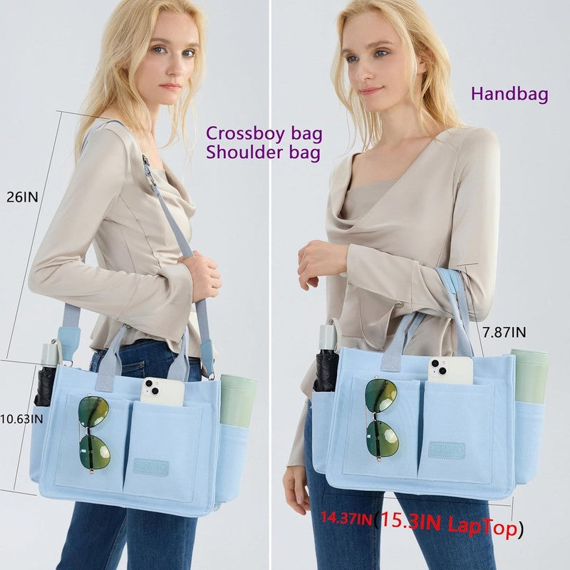 Women’s Canvas Tote Bag Large Shoulder Handbag w/ Compartments Work Laptop Bag2