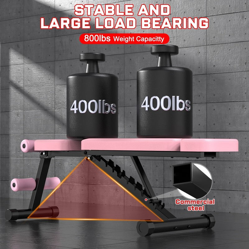 Adjustable Weight Bench 800LB Foldable Pink Olympic Bench Home Gym Full Body2