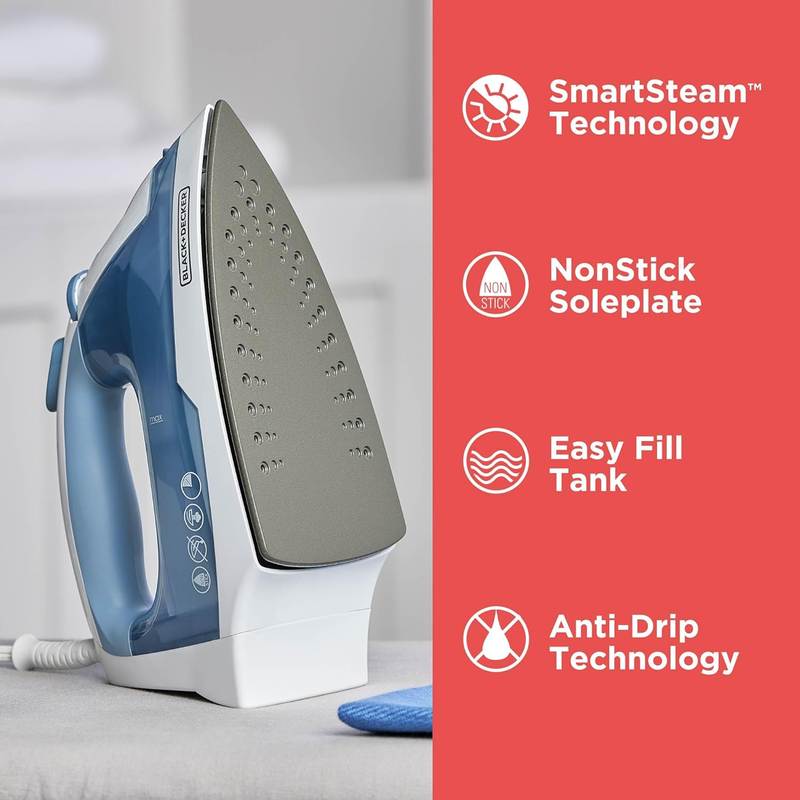 Easy Steam Compact Iron for Clothes, Automatic Shutoff, Nonstick Plate, Light We1