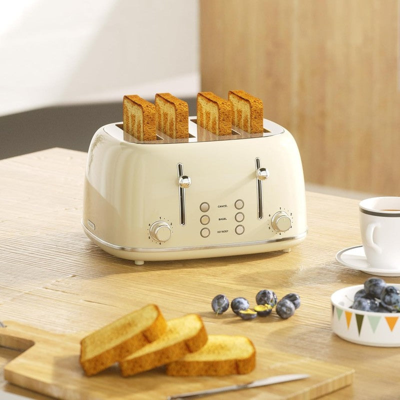 4-Slice Retro Toaster Cream 6 Shade Settings Cancel/Defrost/Reheat Wide Slots7