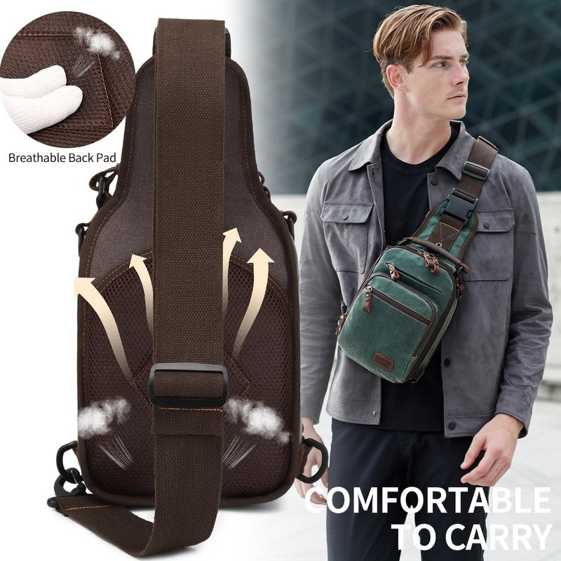 Nerlion Sling Bag Men Waxed Crossbody Chest Bag Water Resistant Shoulder Bag5