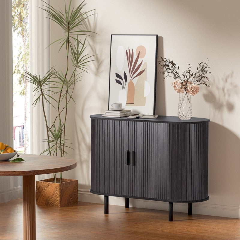 40" Black Sideboard Buffet Cabinet w/ Sliding Tambour Doors & Adjustable Shelves3