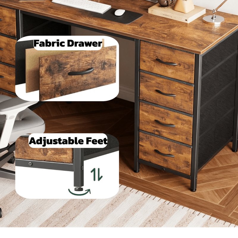 47 Inch Computer Desk with 8 Fabric Drawers, Home Office Desk Workstation for St1