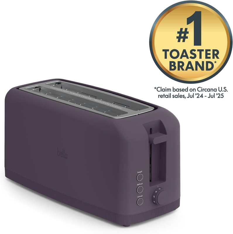 4 Slice Slim Toaster Long Slot 6 Shade Settings 900W Plum3