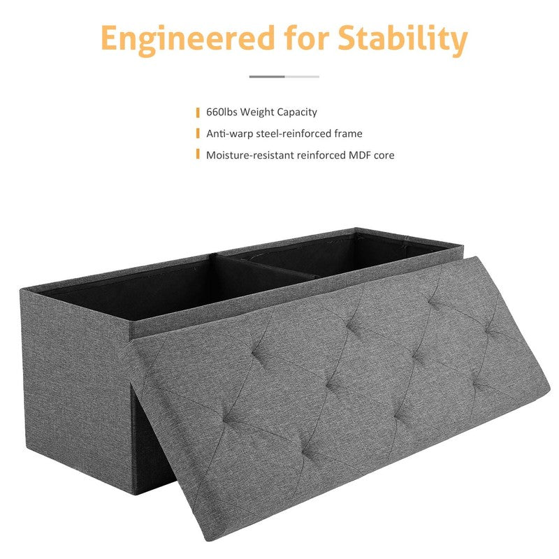 43" Storage Ottoman Bench - Foldable Ottoman Upholstered Entryway Bench, 660Lbs 4