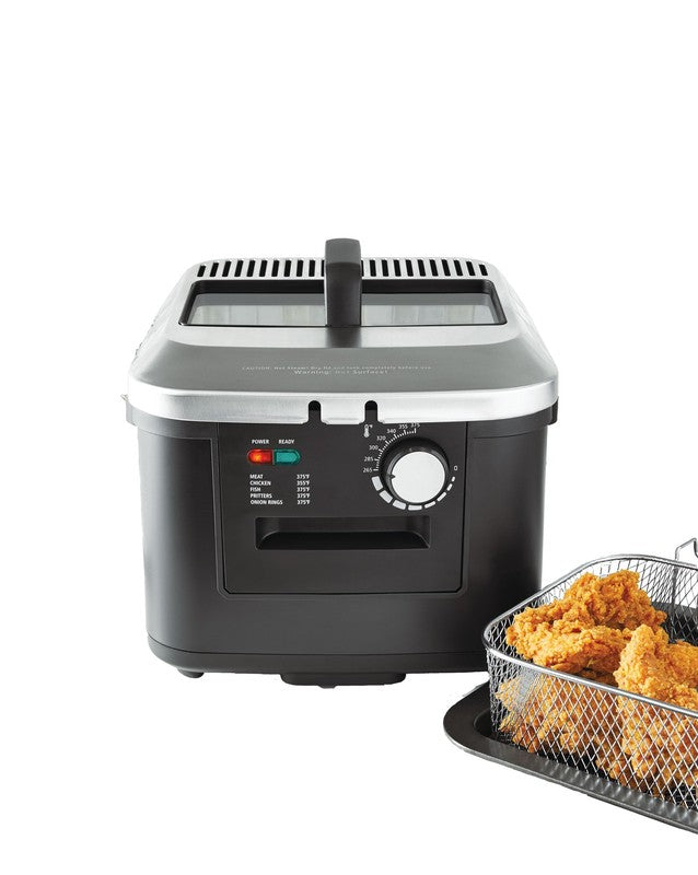 4L Electric Deep Fryer, Matte Black, Stainless Lid, 1800W2