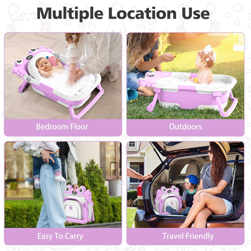 Collapsible Baby Bathtub Thermometer Soft Cushion Foldable Baby Tub 0 36M Purple6