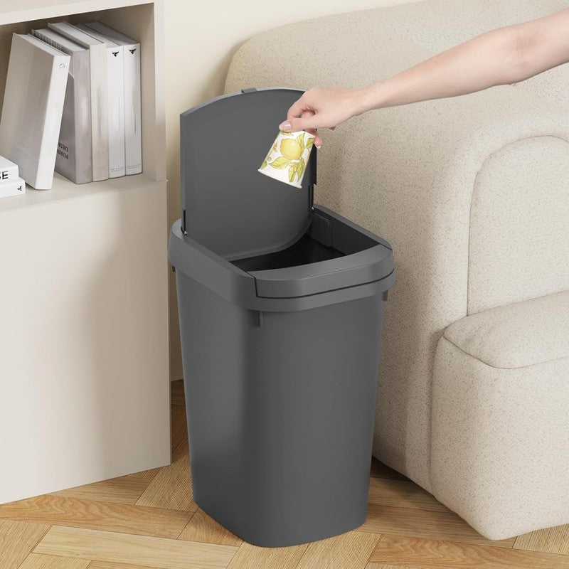 3-Pack 2.6 Gal Slim Trash Cans with Pop-Up Lid, Gray Plastic Waste Bins1