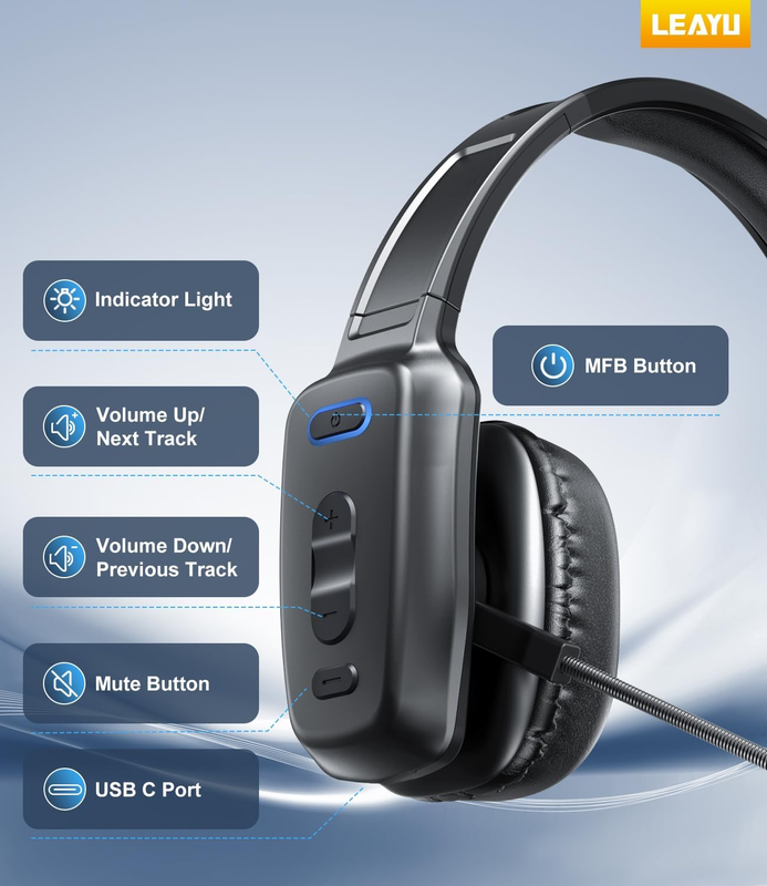 Bluetooth Headset V5.2 Noise Cancelling 60H Single Ear Wireless Mic6