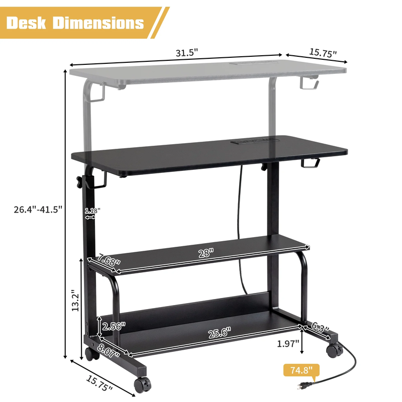 Adjustable Rolling Computer Desk Side Table Sofa End Cart w/ Charging Station8