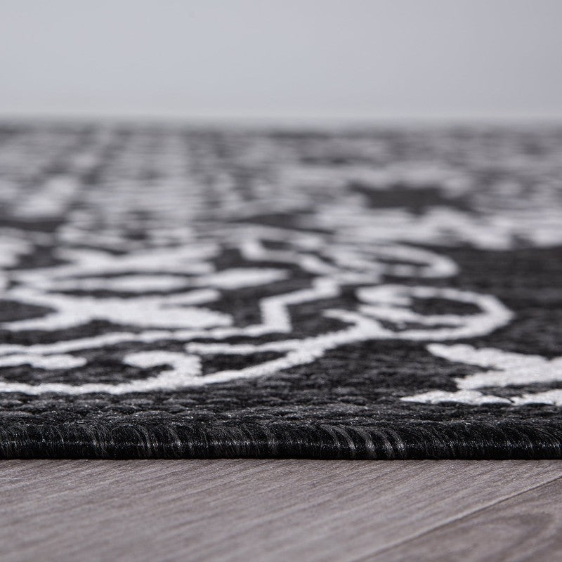 Transitional Geometric Textured Flat Weave Indoor/Outdoor Area Rug - BLACK 2'X7'2