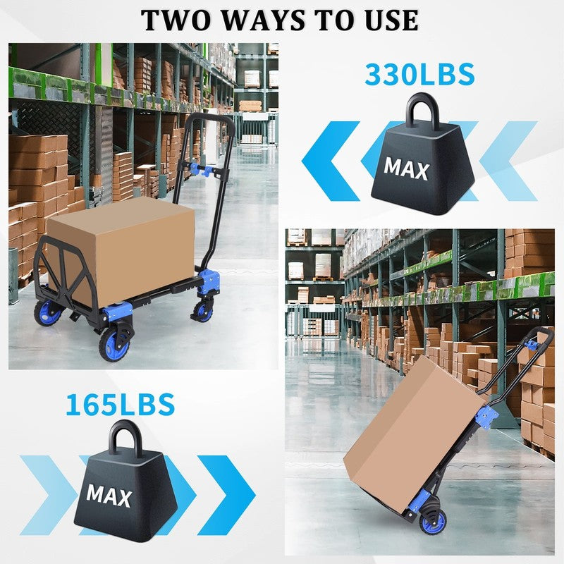 Portable 2-in-1 Hand Truck & Dolly Cart Foldable 330LB Capacity Handle5