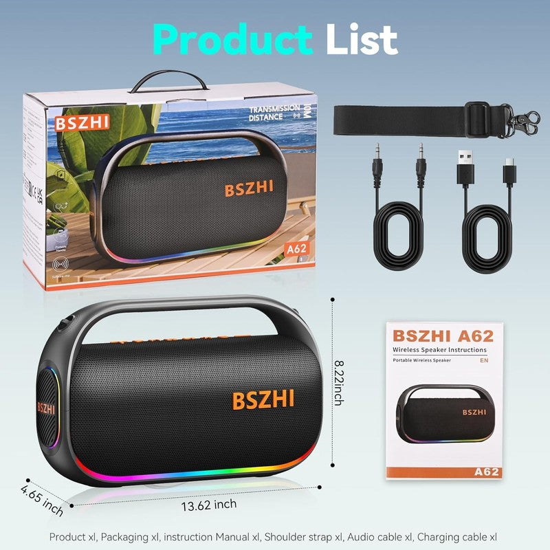 80W Bluetooth Speaker, IPX6 Waterproof, TWS, Lights, USB/TF/AUX, Portable6