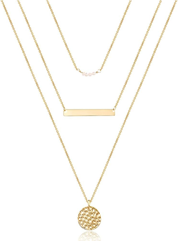 Dainty Layered Choker Necklace 14K Gold Plated Y Bar Disc Pendant for Women8