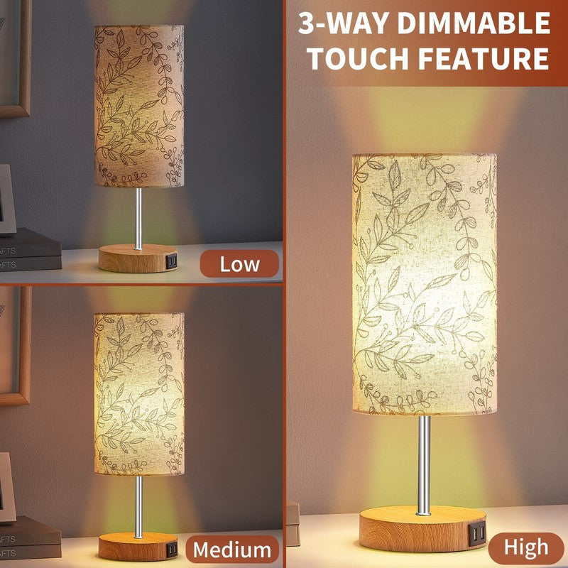 15" 3 Way Dimmable Table Lamp w/ USB Leaf Print Touch Control Bedside Lamp2