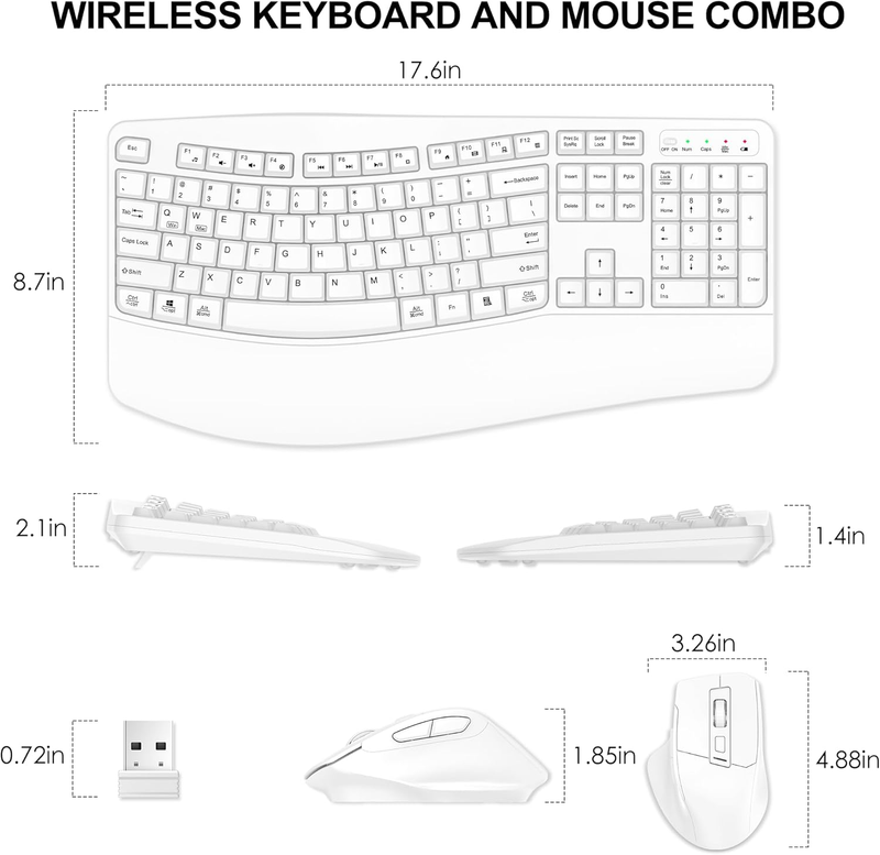 Wireless Keyboard and Mouse Combo, 2.4G Full Size Wave Keys Ergonomic Keyboard w7