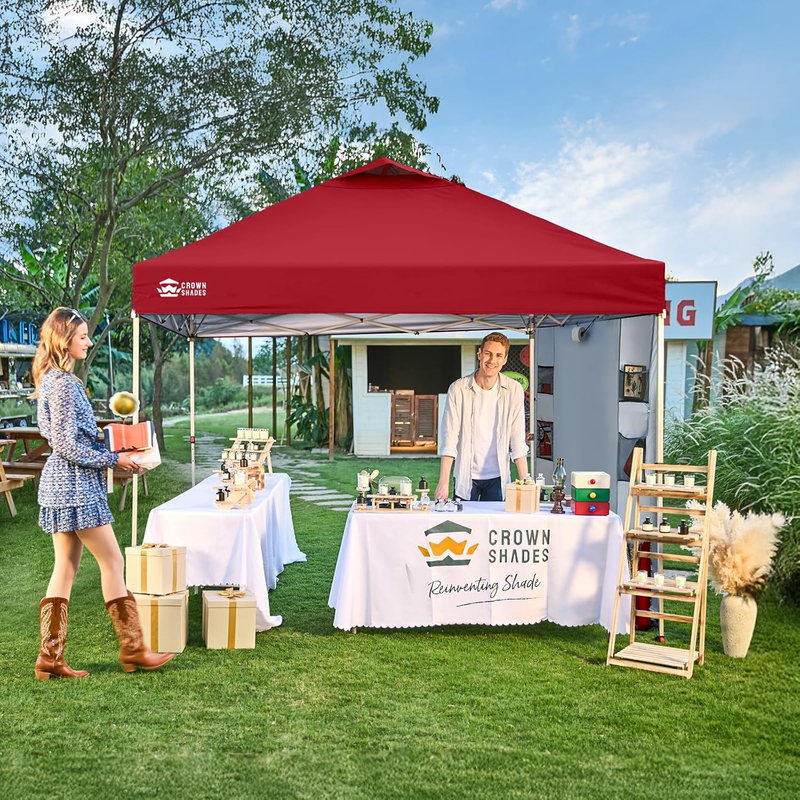 10x10 Pop Up Canopy Tent Crown Shades Easy Setup Center Lock Sun Shelter Red2