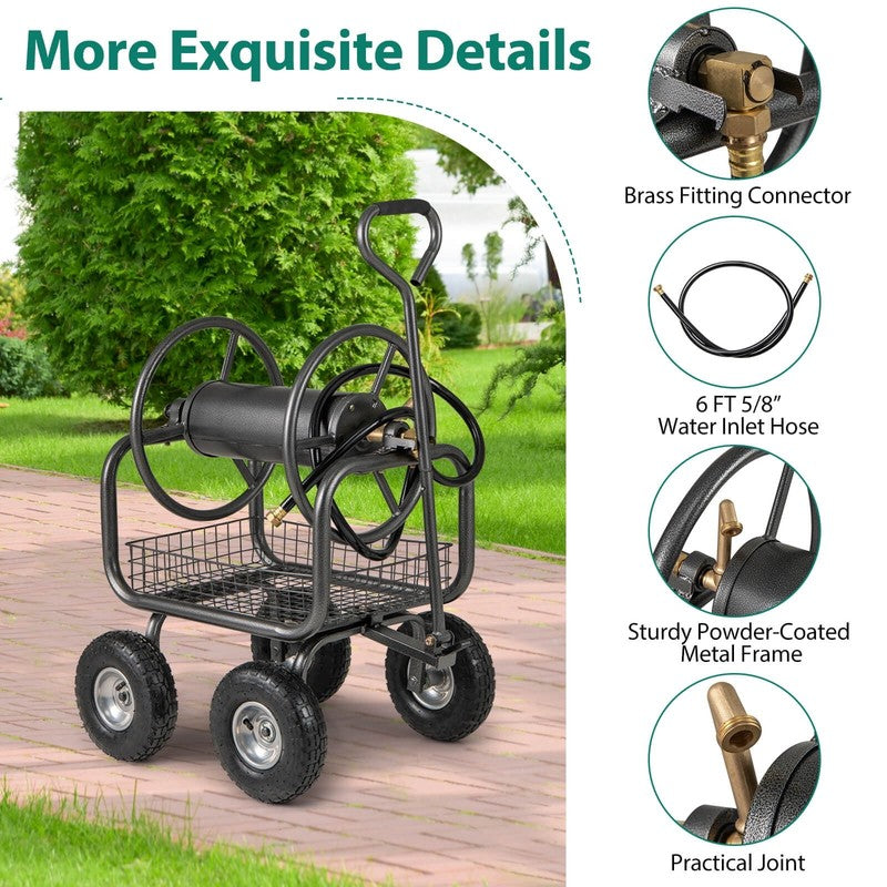 Portable Hose Reel Cart with 300 Ft of 5/8” Large Capacity Storage Basket for La6